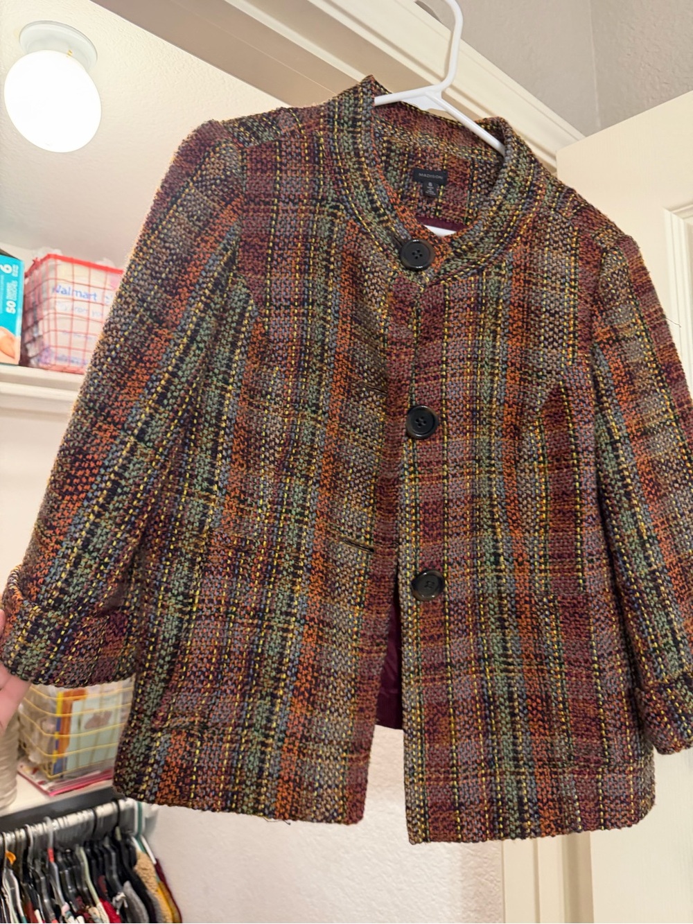 Madison Multicolor Tweed Blazer in Burgundy, Green & Gold Tones